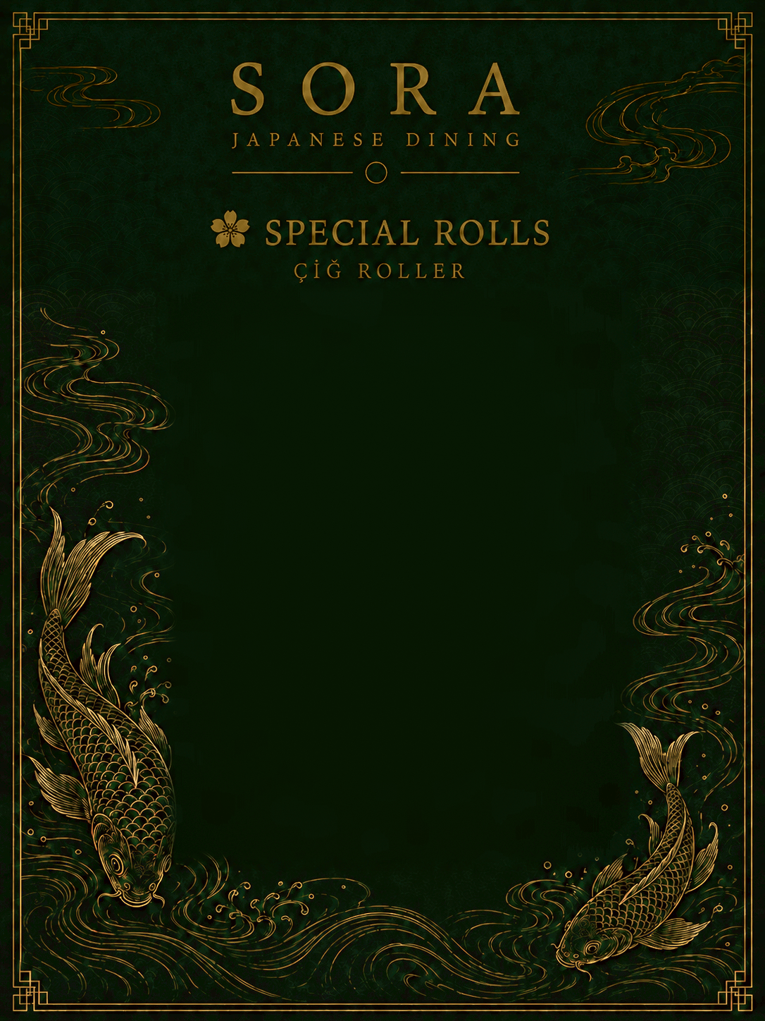 SORA Special Rolls Çiğ Roller menüsü